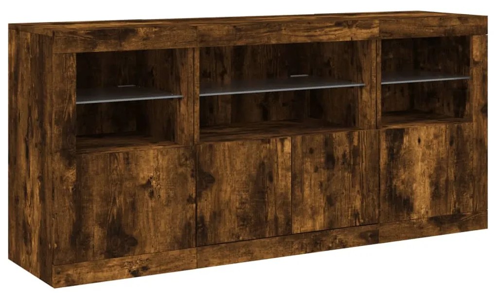 vidaXL füstös tölgy színű tálalószekrény LED-ekkel 142,5 x 37 x 67 cm