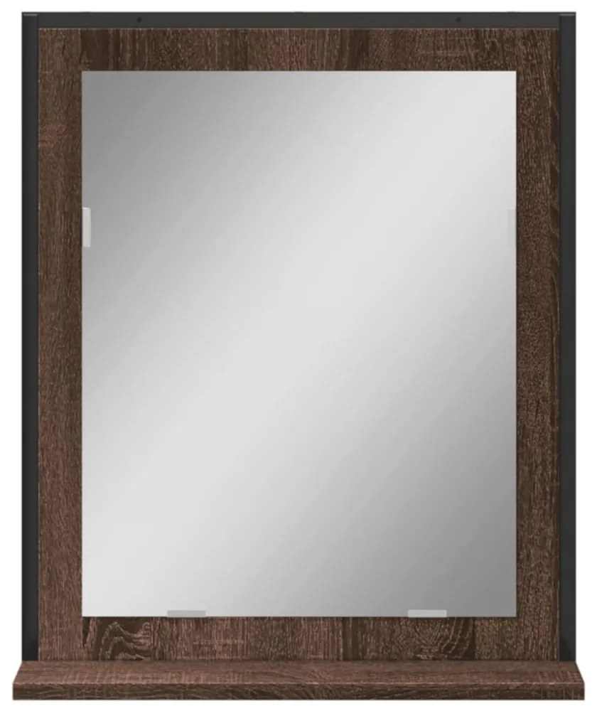 barna tölgy szerelt fa fürdőszobai tükör polccal 50x12x60 cm