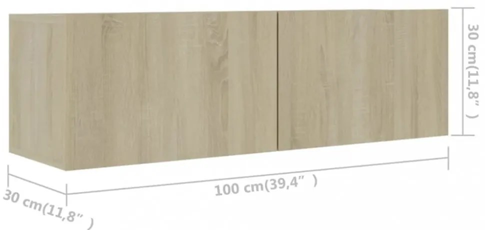 4 db sonoma tölgy színű szerelt fa TV-szekrény 100 x 30 x 30 cm