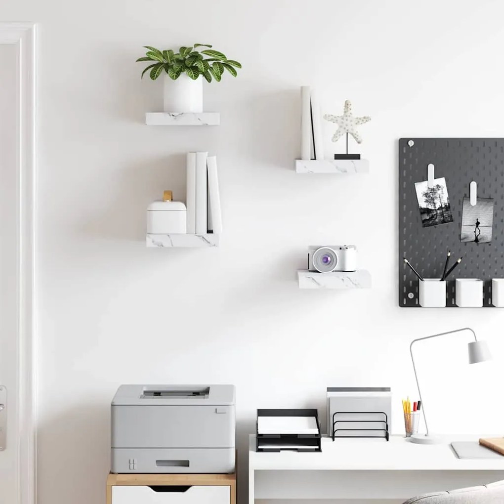 Falpolc tárolóval 4 pcs Fehér márvány 23 x 23,5 x 4 cm Faanyag