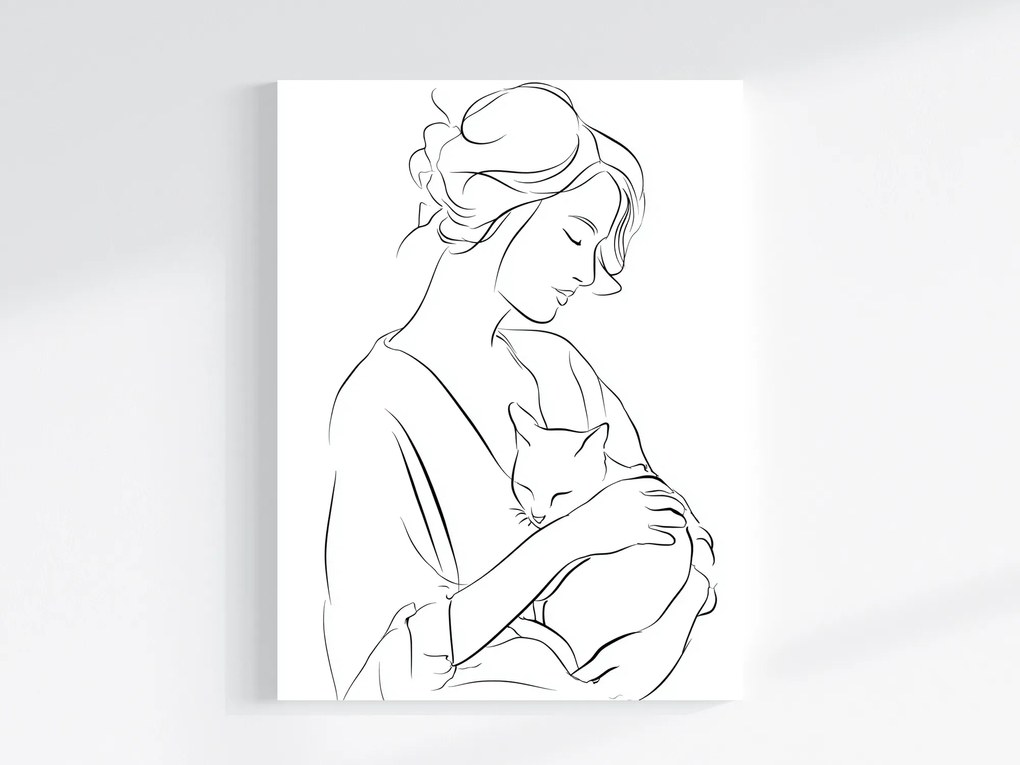 Vászonkép Canvas Grafika Line Art Rajz Portré Nő Macska 60x80