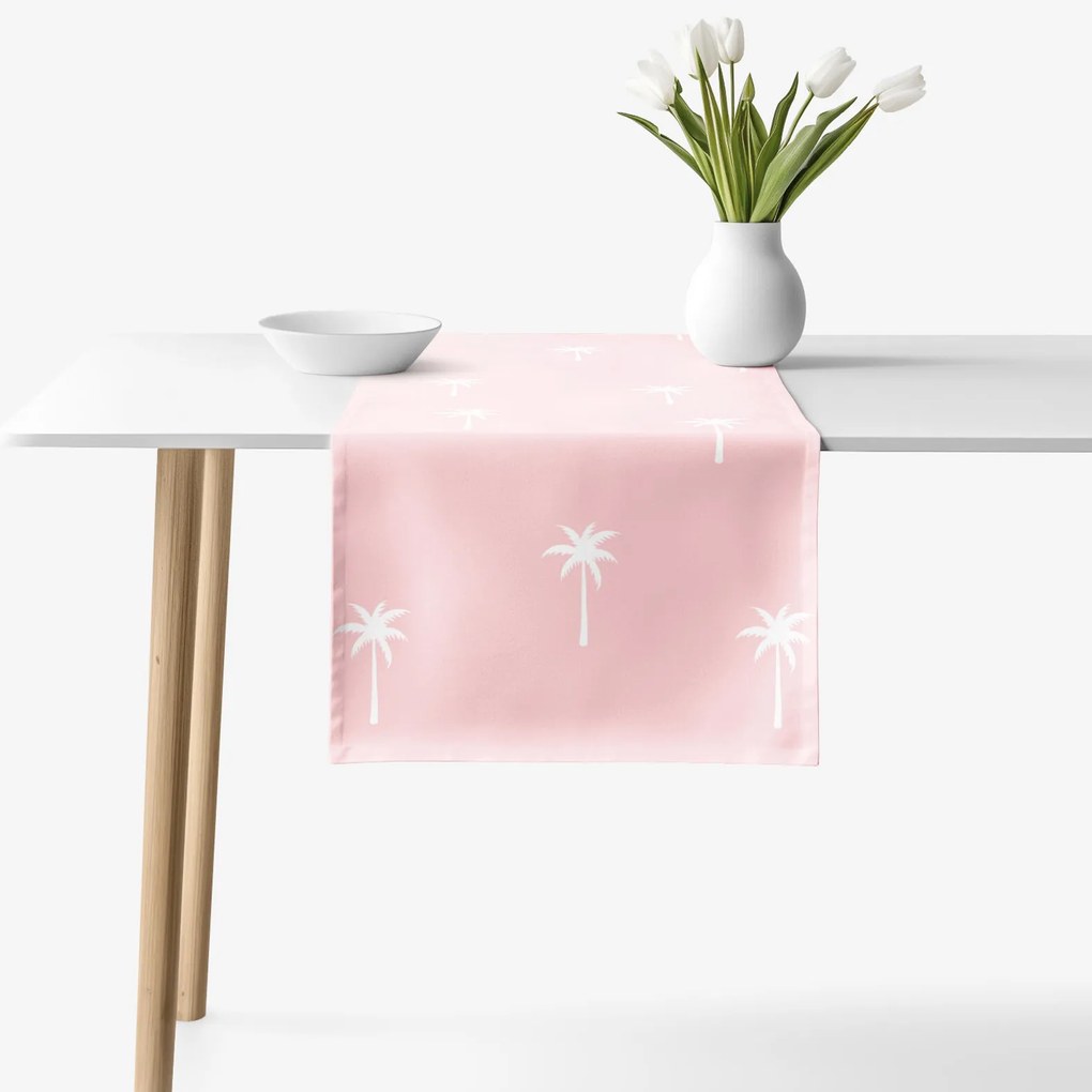 Goldea pamut asztali futó - pálmák pasztell rózsaszín alapon 50x120 cm