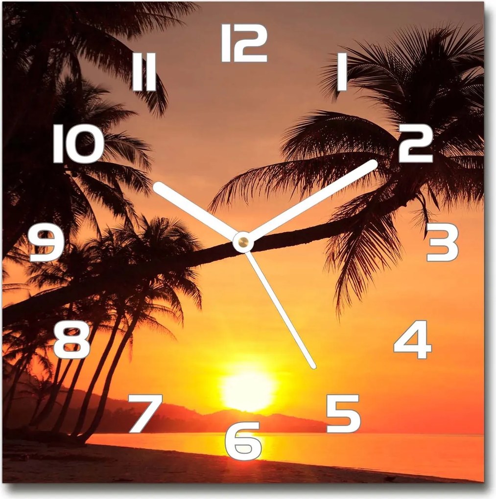 Négyzet alakú üveg falióra Naplemente tengerpart 30x30