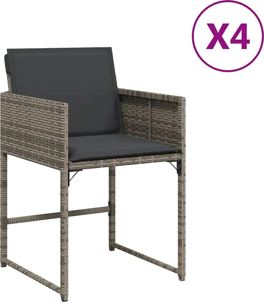vidaXL 4 db szürke polyrattan kerti szék párnával