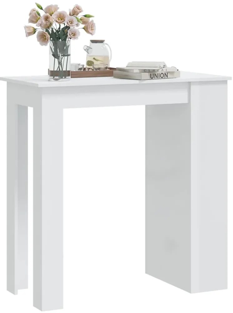 Magasfényű fehér bárasztal tárolópolccal 102 x 50 x 103,5 cm