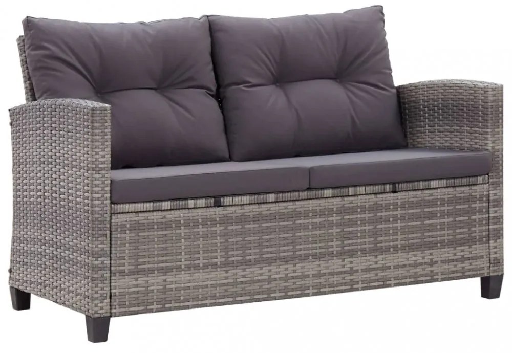 3 részes polyrattan kerti étkezőgarnitúra szürke párnákkal