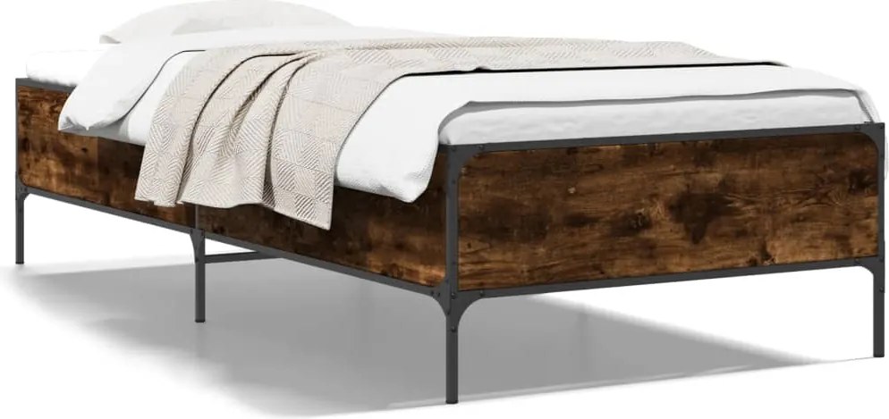 vidaXL füstös tölgyszínű szerelt fa és fém ágykeret 100 x 200 cm