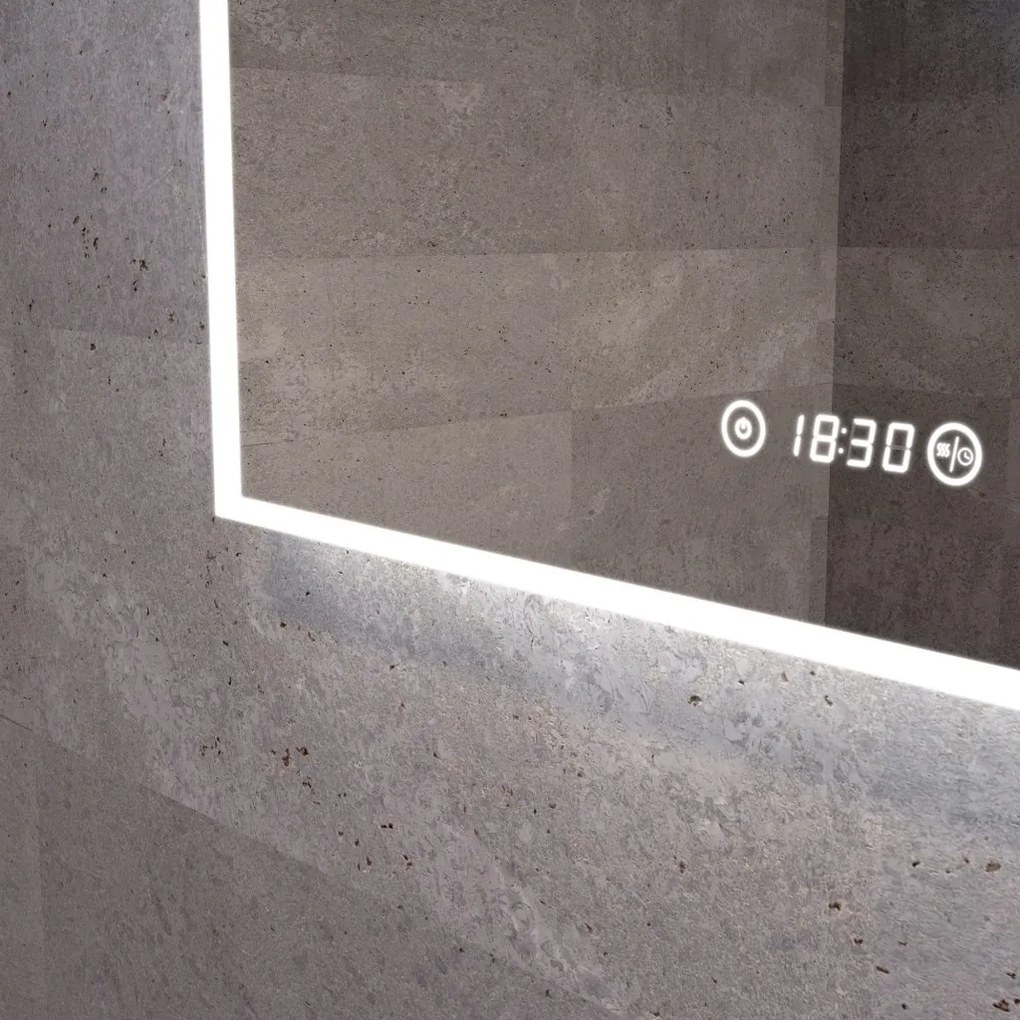 Fürdőszobai LED tükör 80x80cm | Páramentesítő funkció - Óra - Fényerő és színhőmérséklet szabályozás | Welland Luxury-Line G1091