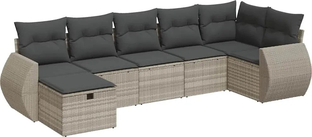 vidaXL 7 részes világosszürke polyrattan kerti ülőgarnitúra párnákkal