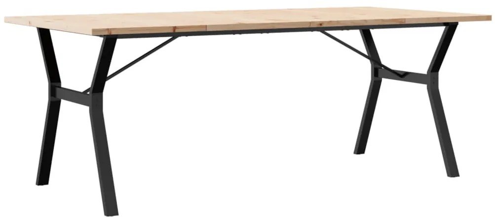 Tömör fenyőfa és acél Y-vázú étkezőasztal 200x100x75,5 cm