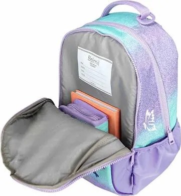 Iskolatáska, cipzáras, laptoptartóval, BELMIL Companion Serenity, lila, pillangó (BL338961L)