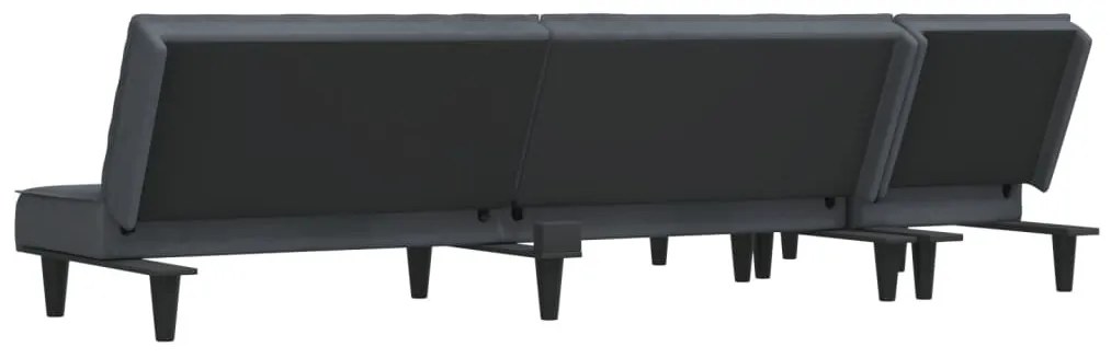 sötétszürke L-alakú bársony kanapéágy 255x140x70 cm