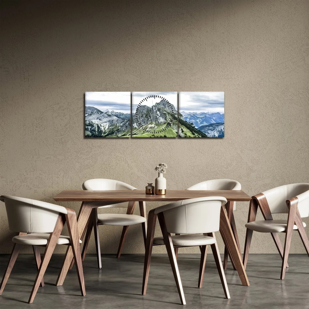Kép - hegycsúcsok (órával) (90x30 cm)