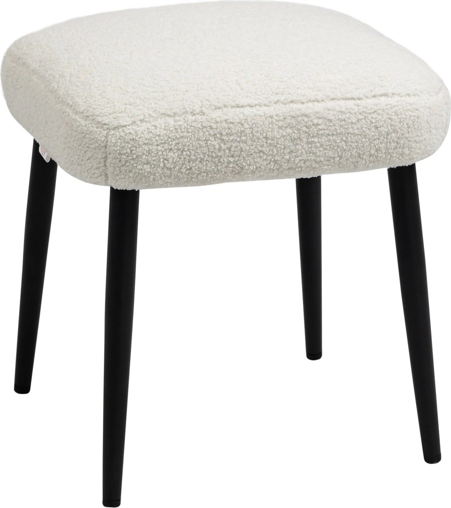 HOMCOM Lábpihenő Ülés Puff Térbeli Smink Puff Lábpihenő Cashmere Hatással, Acél Lábakkal, Nappaliba, Hálószobába, Krémfehér, 42 x 42 x 47 cm | Aosom