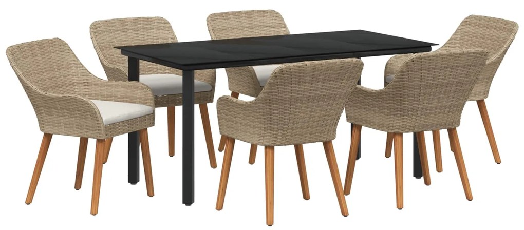 vidaXL Kert étkező szett párnával 7 pcs Bézs polirattan