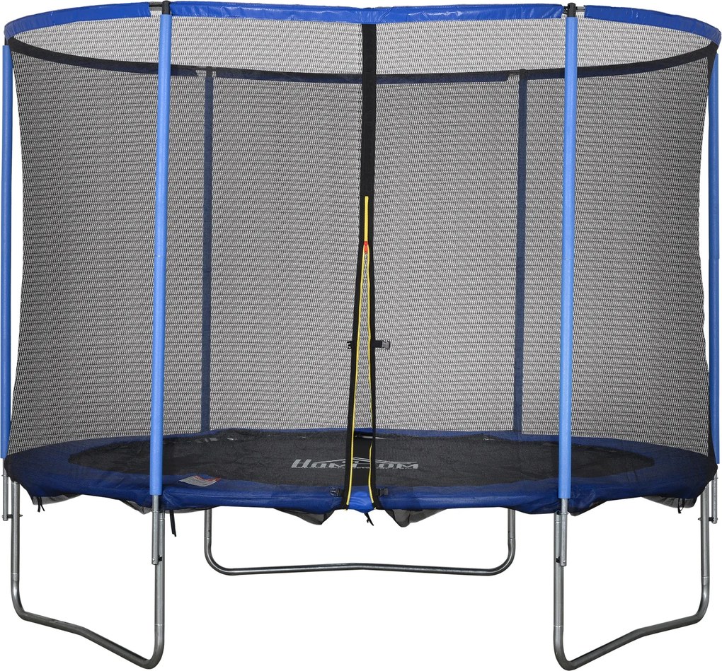 HOMCOM Trambulin Biztonsági Hálóval - Kert és Beltéri Trambulin Gyerekeknek és Felnőtteknek - Acél Kék + Fekete, 113,6 kg-ig, Ø305 x 248H cm | Aosom
