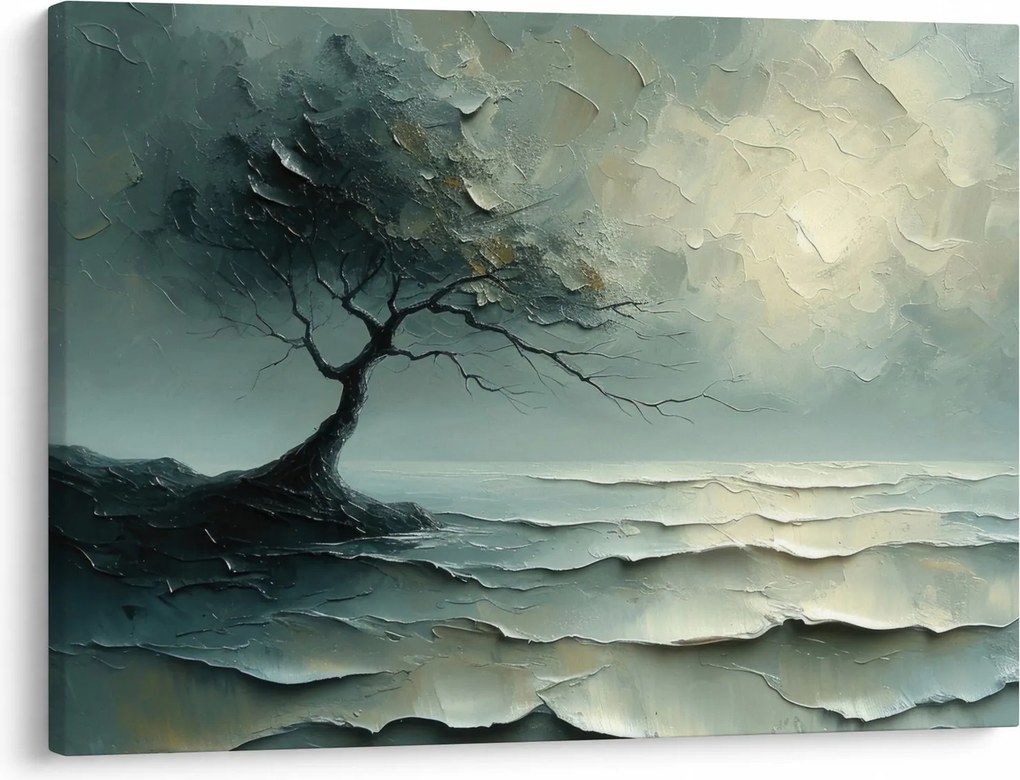 Kép - Olajfestmény egy fa az óceánnal (70x50 cm)