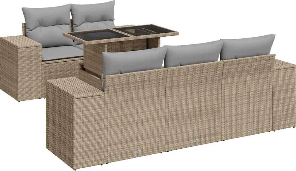 vidaXL 6 részes bézs polyrattan kerti ülőgarnitúra párnával