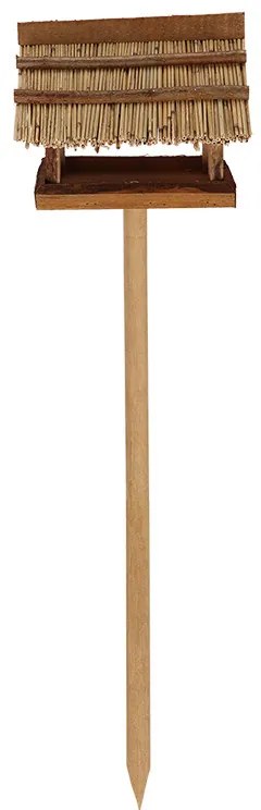Leszúrható fa madáretető, szalma tetővel, 113 cm