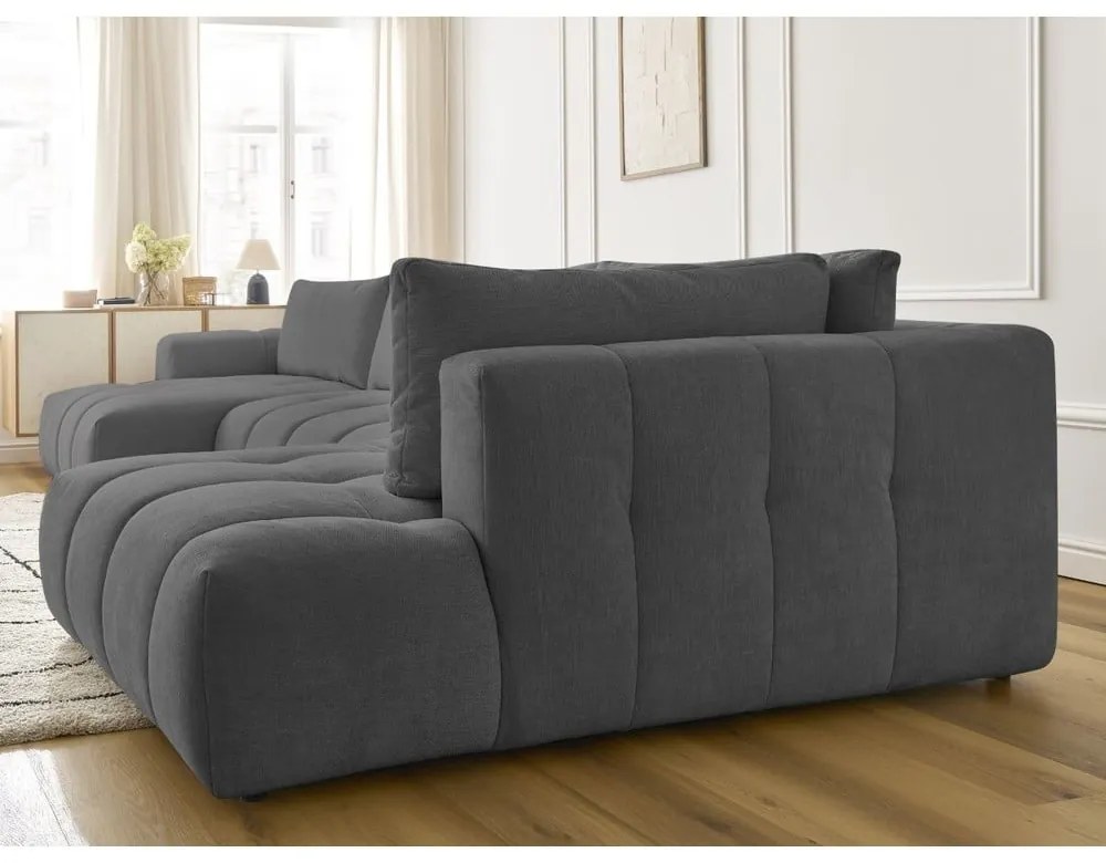 Sötétszürke kinyitható-tárolóhelyes sarokkanapé (jobb oldali-U alakú) Fuji – Bobochic Paris