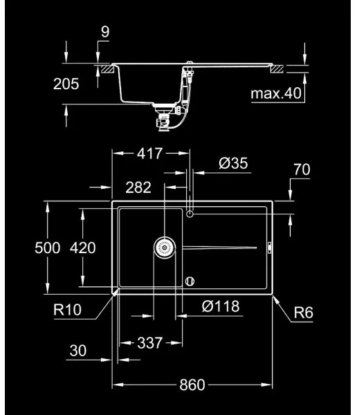 GROHE 31640AP0 – K400 kompozit mosogató, 860 × 500 mm, gránit/fekete