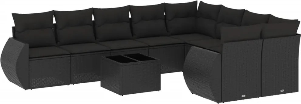 vidaXL 10 részes fekete polyrattan kerti ülőgarnitúra párnákkal