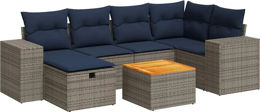 vidaXL 7 részes szürke polyrattan kerti ülőgarnitúra párnákkal