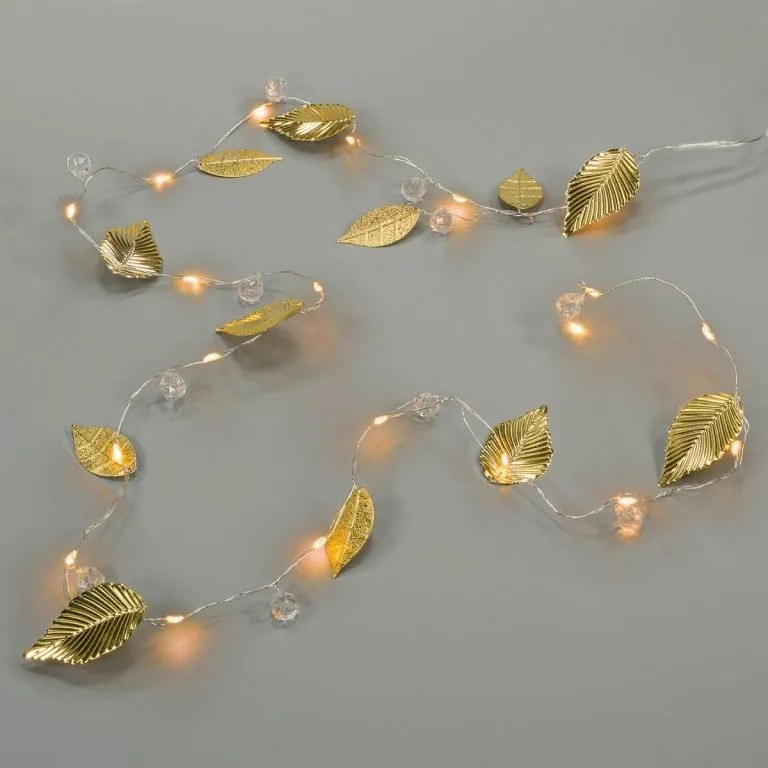 NEXOS Világító gyöngy arany levelek 20 LED meleg fehér 2 db