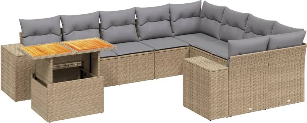 vidaXL 10 részes bézs polyrattan kerti ülőgarnitúra párnával