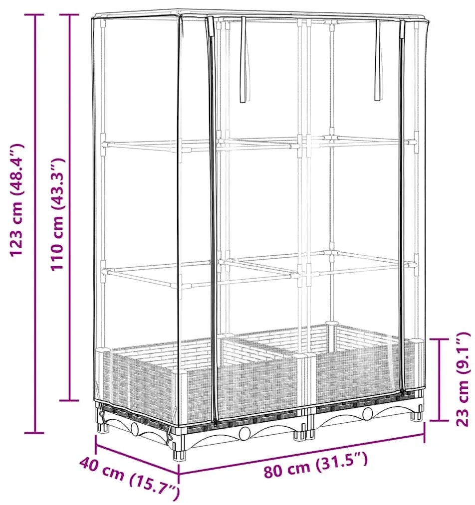 vidaXL rattan megjelenésű magaságyás melegháztakaróval 80x40x123 cm