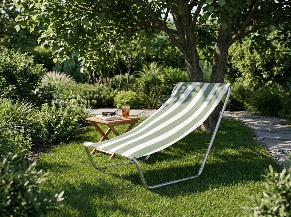 Összecsukható tengerparti napozóágy SAND, világoszöld csíkos