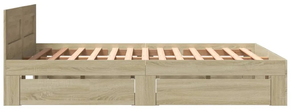 sonoma tölgy színű szerelt fa ágykeret fejtámlával 150 x 200 cm