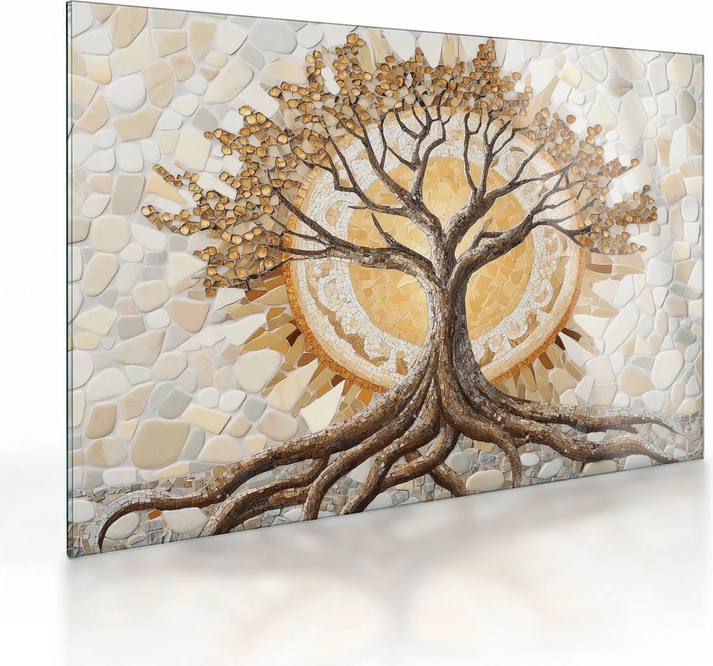 Üveg kép – Arany életfa mozaikban (70x50 cm)