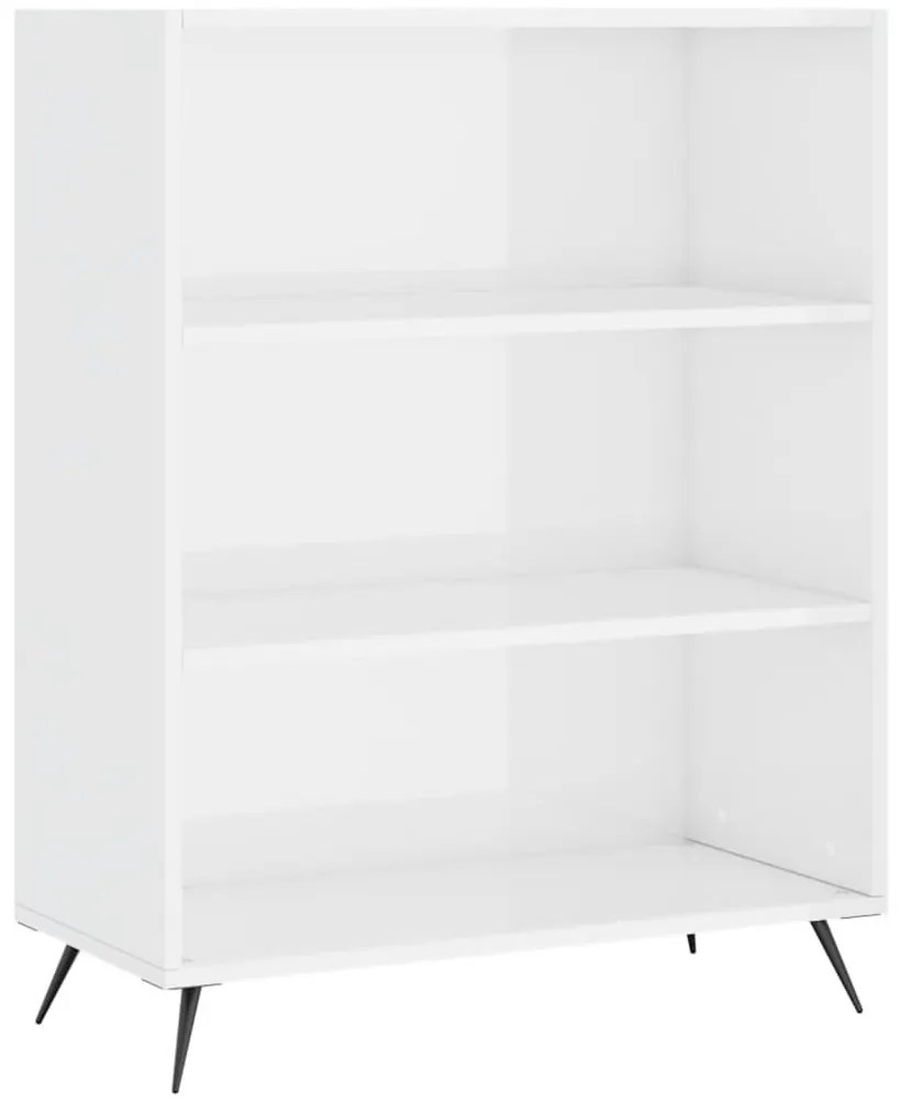 magasfényű fehér szerelt fa könyvespolc 69,5 x 32,5 x 90 cm