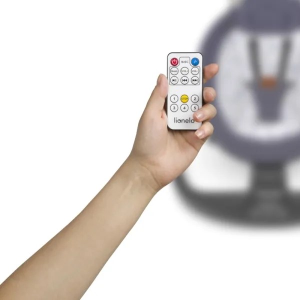 Lionelo - Zenélő babahinta RALF 4xAA szürke-fehér + távirányítóval