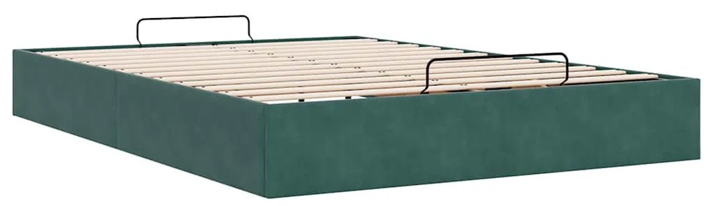 Ottomán ágykeret matrac nélkül Sötétzöld 140x190 cm bársony