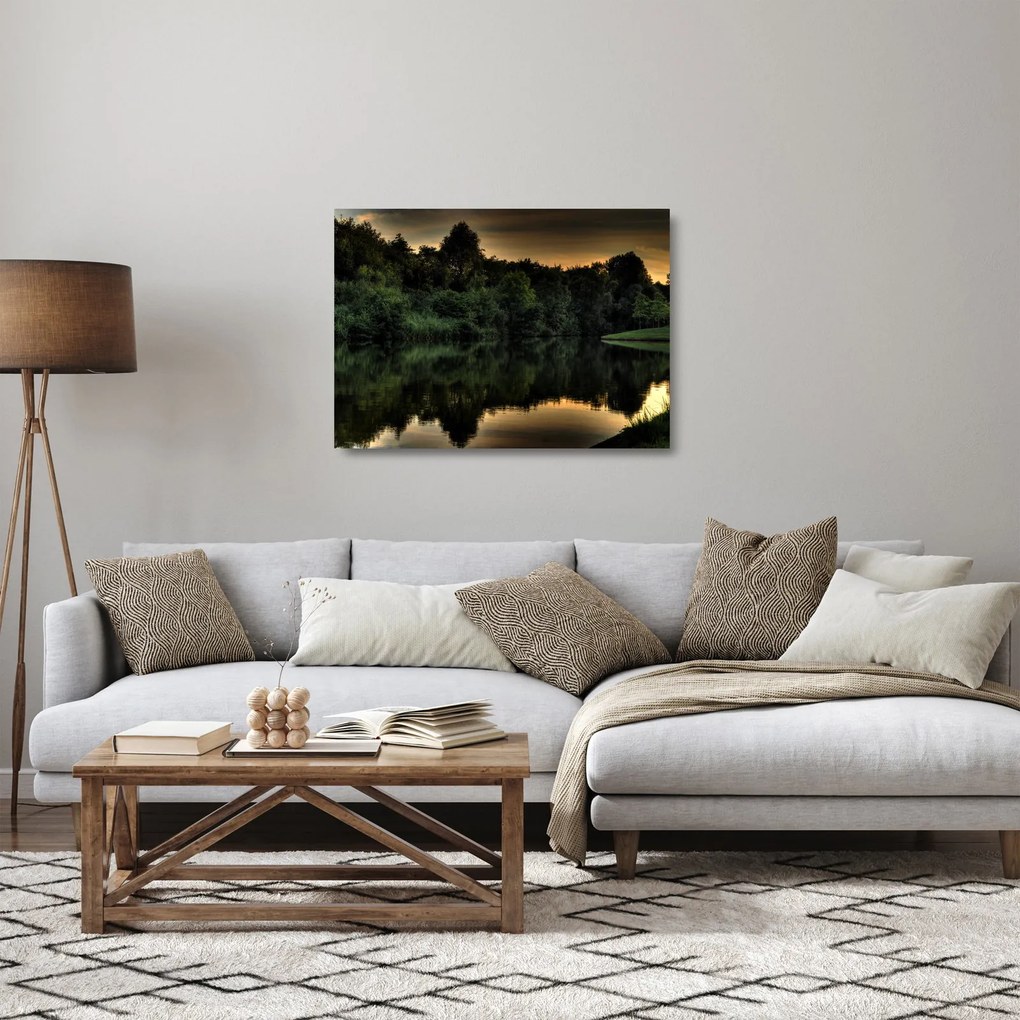 A tó képe az erdő mellett (üvegen) (70x50 cm)
