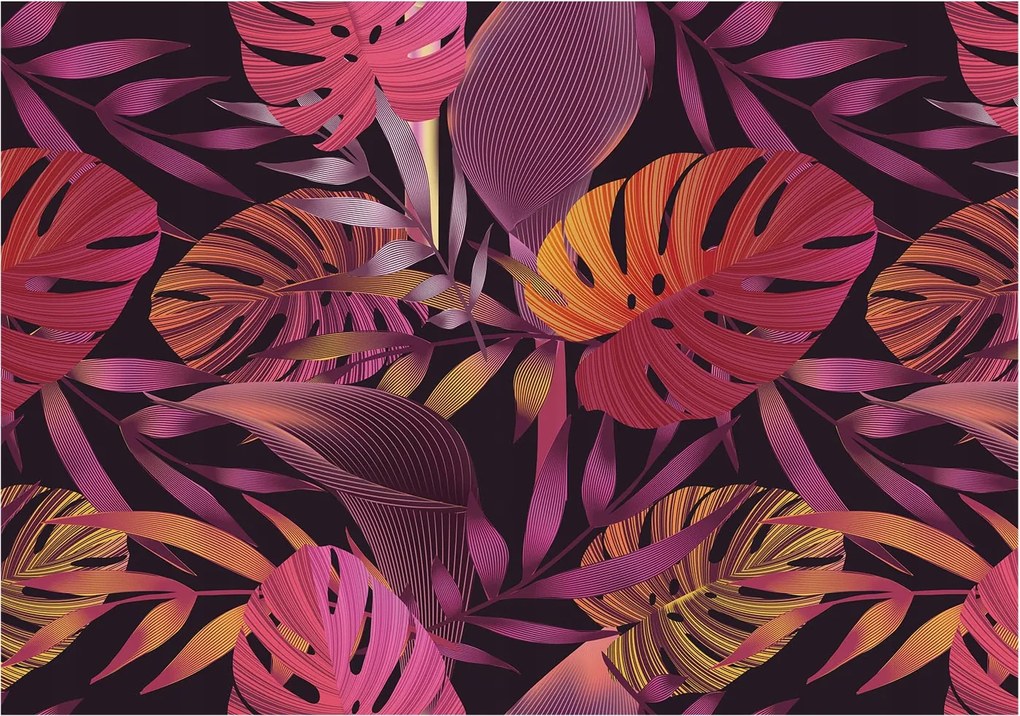 Fotótapéta Flizelin Dekoratív Hálószoba Egzotikus levelek 312x219