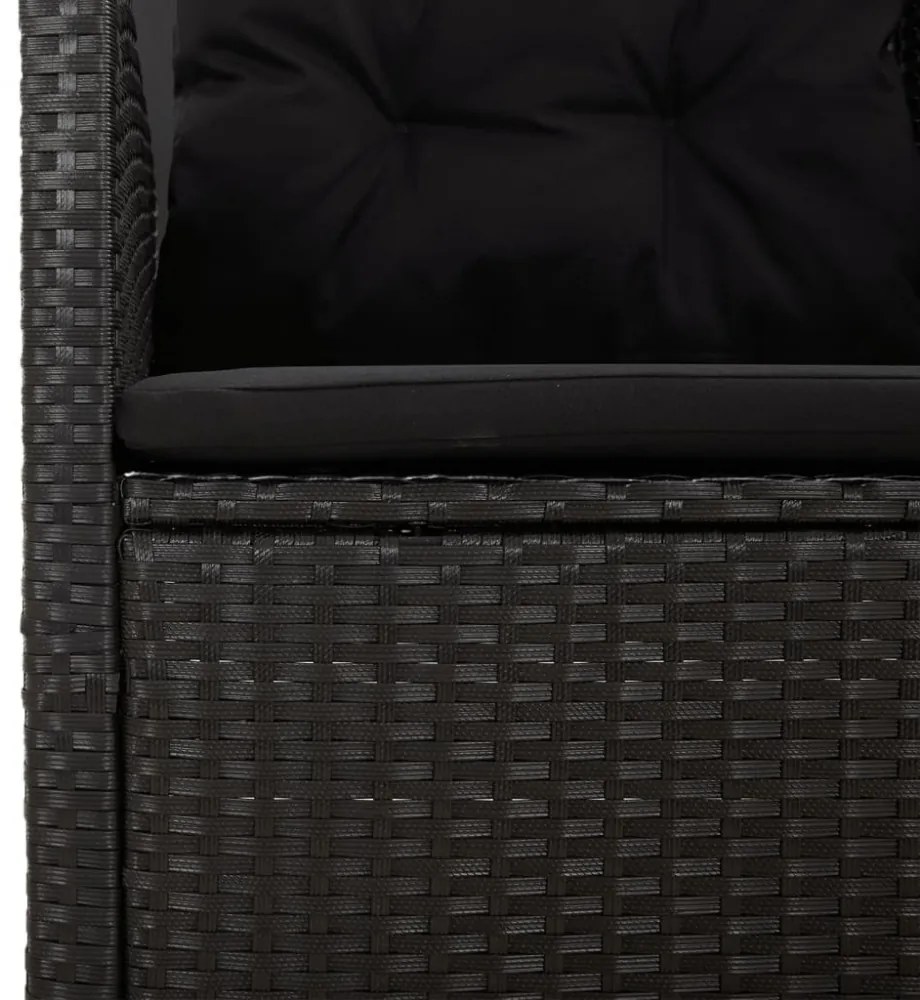 fekete polyrattan dönthető kerti pad párnával 173 cm