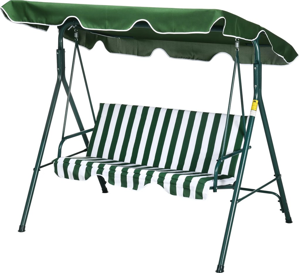 Outsunny 3-Fős Kültéri Kerti Hintaágy Állítható Napernyővel és Acélkerettel Erkélyhez, Teraszhoz, Patiohoz - Teherbírás 240 kg 172x110x153 cm, Zöld Cs