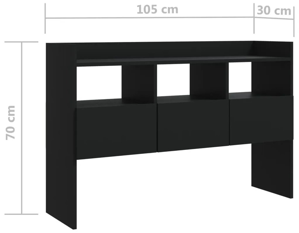 fekete szerelt fa tálalószekrény 105 x 30 x 70 cm