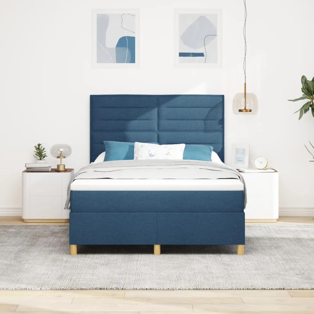 Box Spring Ágy Matrac Kék 140x190 cm Szövet