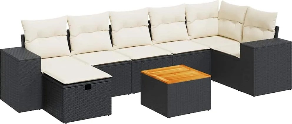 vidaXL 8 részes fekete polyrattan kerti ülőgarnitúra párnákkal