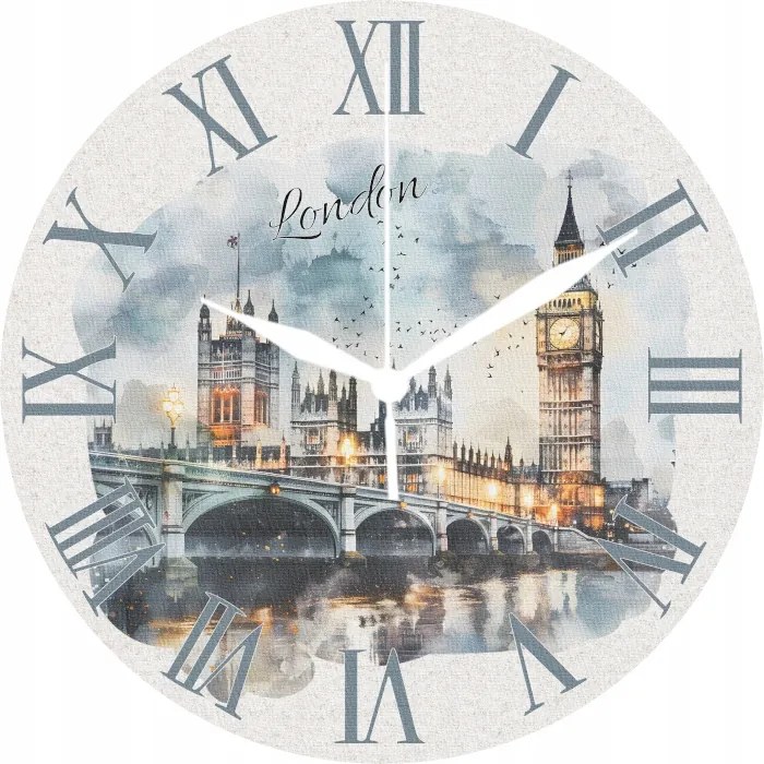 Dekoratív falióra London Big Ben nyomott mintás vászon hatású 35 cm