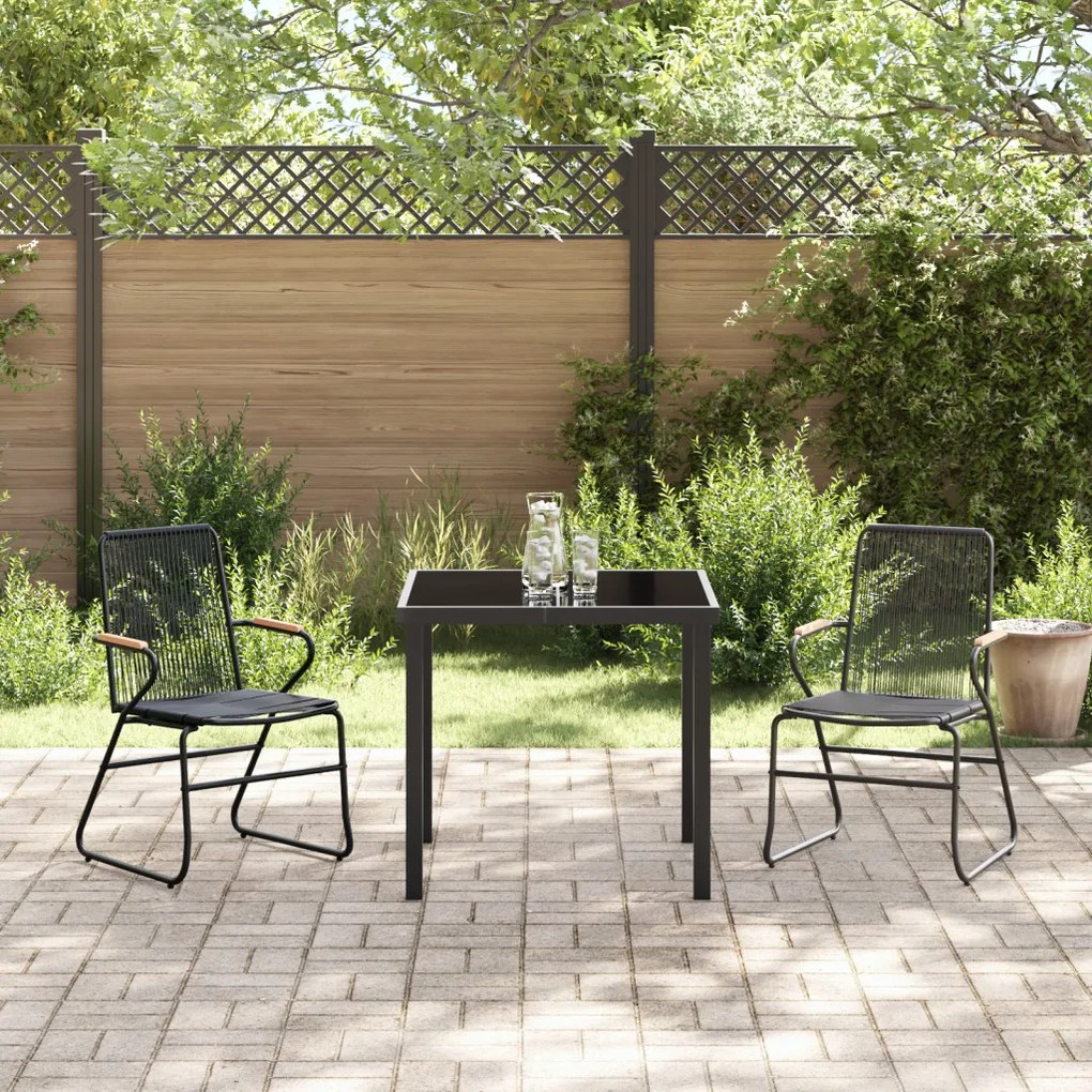 3 darabos Kerti Étkezőszett Fekete PVC Rattan