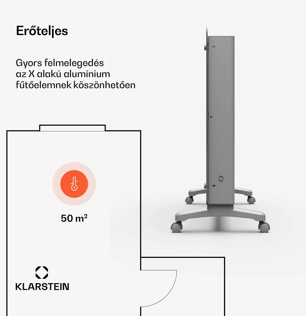 Klarstein Bansin Crystal Smart Kovektor 2500, 2500 W, Alkalmazás, 5- 50 °C, LED kijelző, Érintőképernyő