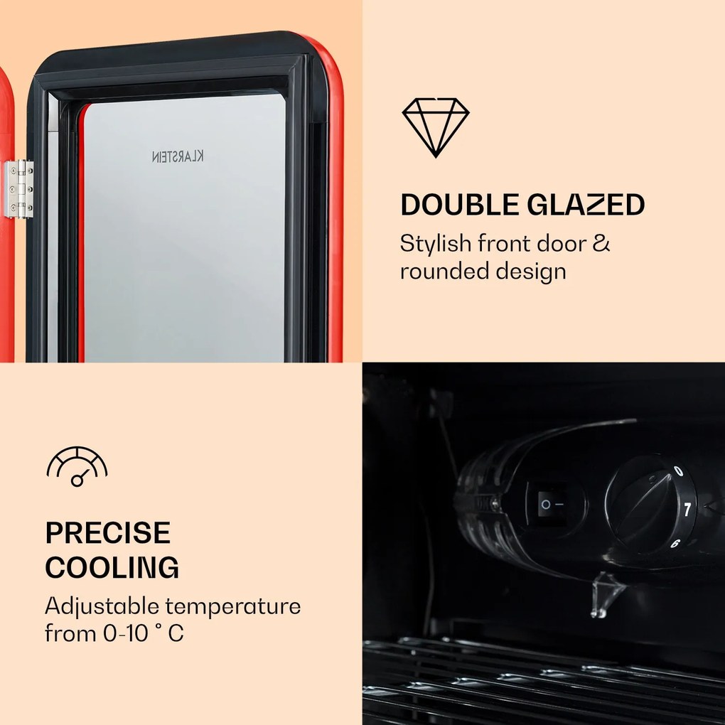 Klarstein PopLife, italhűtőszekrény, 115 liter, 0 - 10°C, retro kivitel, piros