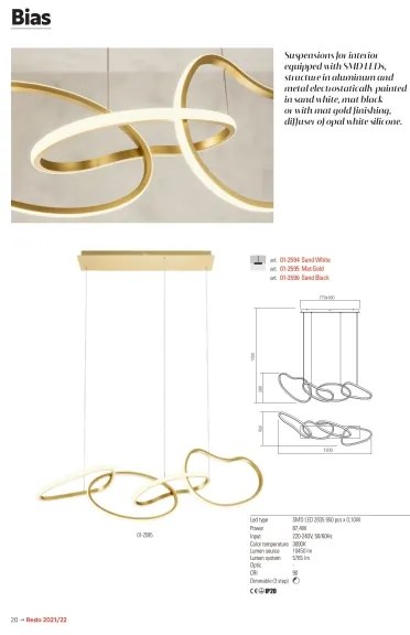 Redo 01-2594 - LED fényerőszabályozható kábeles csillár BIAS LED/87,4W/230V 3000K fehér