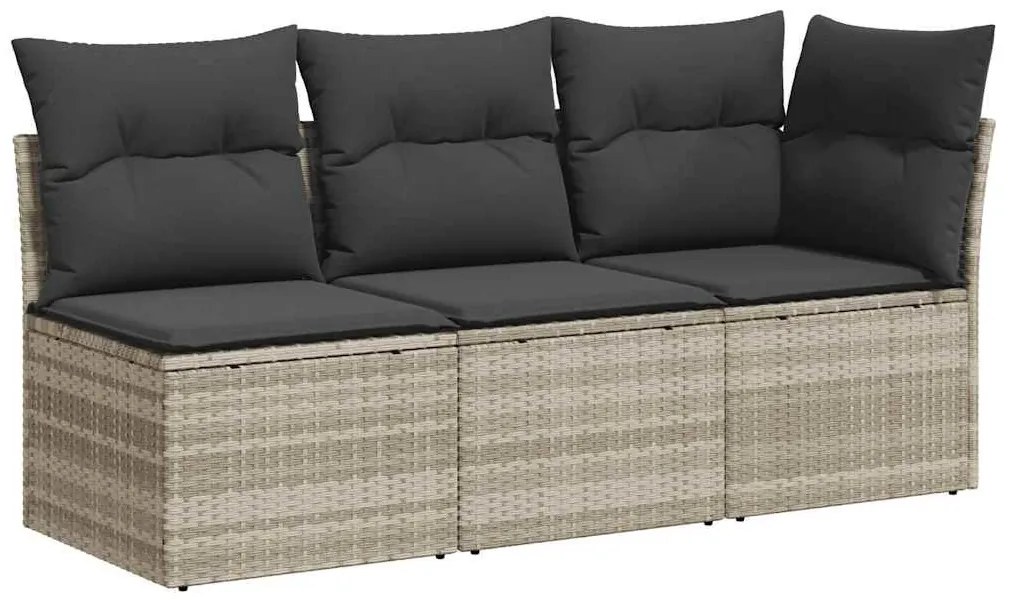 3 személyes világosszürke polyrattan kerti kanapé párnával