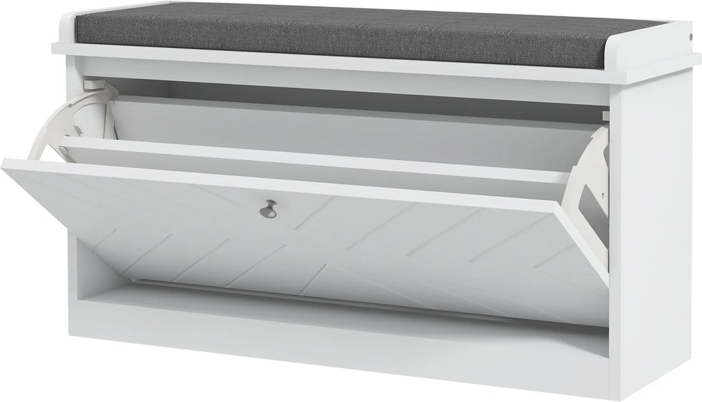 HOMCOM Modern Cipőtároló Pad, Tároló Cipőszekrény, Fa Pad Állítható Polcokkal és Párnázott Üléssel 8 Pár Cipőhöz 80x26x48 cm Fehér | Aosom